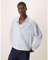 ASOS - Camisa A Rayas De Corte Cuadrado Extragrande De Tejido Efecto Lino De - Lyst