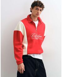 ASOS - Relaxed Quarter Zip Polo With Cut & Sew Panels And Embroidered Print - Lyst