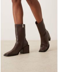 Glamorous - Block Heel Square Toe Boots - Lyst
