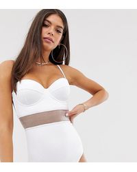 ASOS Asos Design Tall - Gerecycled Badpak Met Mesh Inzetstukken - Wit