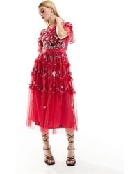 Frock and Frill - Tiered Midi Dress With Multi Embellishment - Lyst