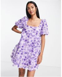 H&M Synthetik Kurzes Kleid in Lila und kurze Kleider Damen Bekleidung Kleider Mini 