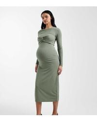 Mama.licious - Mamalicious Maternity Long Sleeve 2 Function Nursing Ribbed Midi Dress - Lyst