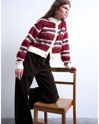 TOPSHOP - Knitted Fluffy Stripe Cardigan - Lyst