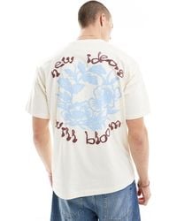 Pull&Bear - T-shirt écru con stampa botanica sulla schiena - Lyst