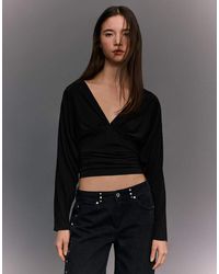 Bershka - Long Sleeve Ruched T-Shirt - Lyst
