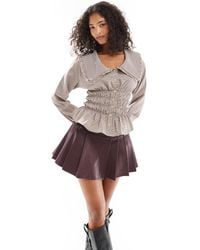 Daisy Street - Shirred Blouse With Ruffle Collar - Lyst