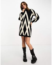 Object - Robe pull en maille imprimée à col montant - et blanc - Lyst
