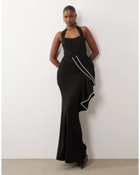 ASOS - Premium Crepe Halter Maxi Dress With Pearl Embellished Oversized Bow - Lyst