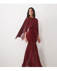 Kaiia - Exclusive Double Layered Slinky Drop Waist Floaty Mesh Cape Overlay Sheer Hem Maxi Dress - Lyst
