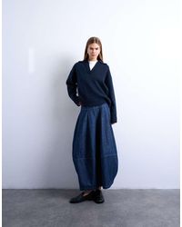 TOPSHOP - Denim Maxirok Met Naden En Barrel-Fit - Lyst