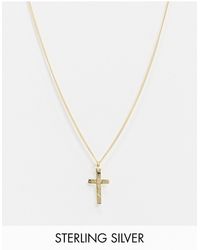ASOS Sterling Silver Cross Pendant Necklace - Metallic