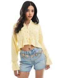 Miss Selfridge - Knit Tie Waist Frill Cardigan - Lyst