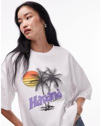 TOPSHOP - T-shirt oversize en jersey à imprimé graphique havana - écru - Lyst