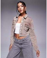 Liquor N Poker - Veste en jean avec poches à clous - marron délavé - Lyst