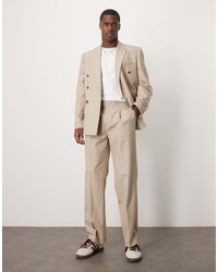 ASOS - Pantaloni Da Abito Dritti Con Vita Elasticizzata Color Pietra Effetto Mélange - Lyst