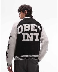 Obey - Cowichan Knitted Jacket With Back Print Logo - Lyst
