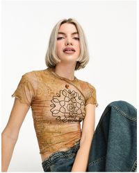 Reclaimed (vintage) - – knapp geschnittenes t-shirt aus netzstoff mit mandala-motiv - Lyst