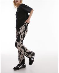 Topshop Unique - Floral Printed Plisse Straight Leg Trouser - Lyst