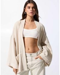 Pull&Bear - Giacca Morbida Stile Kimono Color Pietra - Lyst
