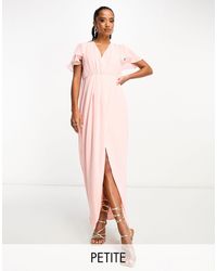 TFNC London - Bridesmaid Chiffon Wrap Front Maxi Dress With Flutter Sleeve - Lyst