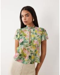 ASOS - Floaty Mesh Flutter Sleeve Top With Tie Back Detail - Lyst