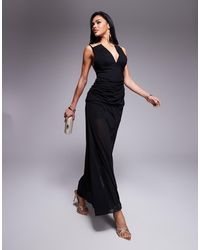 ASOS - Sharp Neckline Scuba Maxi Dress With Stretch Chiffon Overlay - Lyst