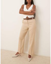 ASOS - Pantalones De Sastre De Corte Recto Slim Con Cinturón De Poliuretano De -Sin Color - Lyst