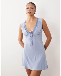 ASOS - Slinky V-neck Lace Trim Mini Dress - Lyst