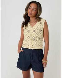 Threadbare - Crochet Button Up Vest - Lyst