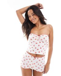 The Frolic - Exclusive Pointelle Bandeau Ruched Front Lounge Top Co-ord - Lyst