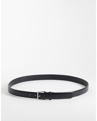 Mango - Slim Leather Belt With Silver Hardware - Lyst