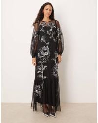 Maya - Floral Embellished Tulle Overlay Long Sleeve Maxi Dress - Lyst