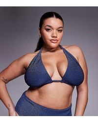 ASOS - Asos Design Curve Riddy Laguna Glitter Rib High Apex Tie Front Bikini Top - Lyst