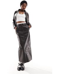 Reclaimed (vintage) - Washed Leather Midi Skirt - Lyst