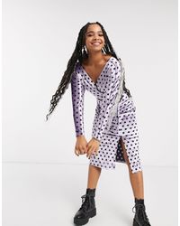 asos design long sleeve wrap shirt midi dress