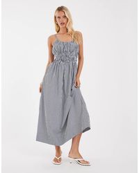 Object - Vestito Lungo A Righe Bianche E Blu Con Spalline Sottili E Vita Arricciata - Lyst