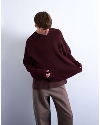 TOPMAN - Pull oversize à col ras du cou - bordeaux - Lyst