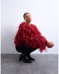 TOPSHOP - Gilet texturé oversize en maille et organza - bordeaux - Lyst