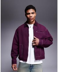 ASOS - Giacca Harrington Oversize Squadrata Bordeaux Con Colletto - Lyst