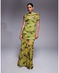 ASOS - Printed Mesh Highneck Overlay Maxi Dress With Sheer Shirt - Lyst