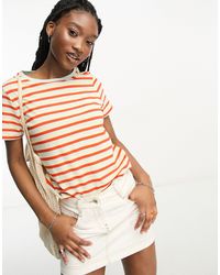 Wrangler - T-shirt girocollo a righe arancioni con logo - Lyst