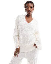 NA-KD - V Neck Cable Knit Sweater Co-ord - Lyst