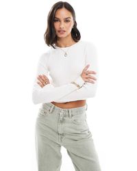 ASOS - Gebreide Crop Top Met Lange Mouwen En Ronde Hals - Lyst