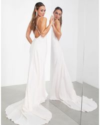 ASOS - Annalise Satin Plunge Maxi Wedding Dress With Split Front And Cross Back - Lyst