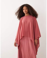 Iyal - Chiffon Overlay Cape Drape Detail Satin Maxi Dress - Lyst
