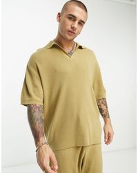 ASOS - T-shirt d'ensemble côtelé oversize en maille légère avec col cranté - taupe - Lyst