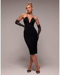 Goddiva - Strapless Super Plunge Diamante Neck Midi Dress - Lyst