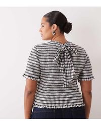 ASOS - Asos Design Curve Shirred Bow Detail Short Sleeve Top - Lyst