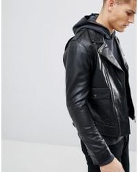Mango Man Leather Biker Jacket In Black